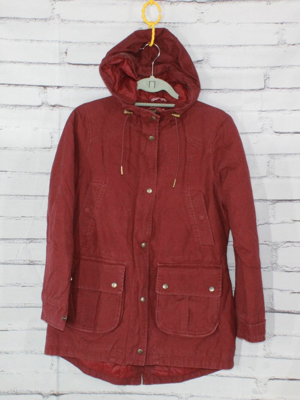 LL Bean Hooded Mod Coat Parka Jacket Red Burgundy Quilted Size S Pet